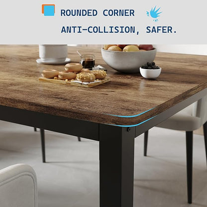 GarveeHome 70.8 in Industrial Dining Table for 6, Wooden Long Dinner Table with Mortise Tenon Design, Kitchen Table with Sturdy Metal Legs, for Dining Room Home Office Living Room, Retro