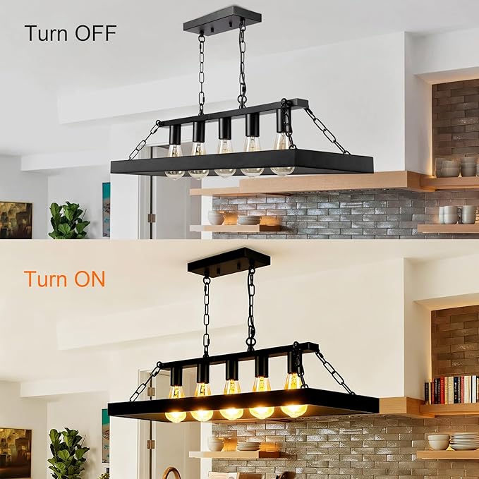 Rustic Farmhouse Chandelier for Dining Room 5-Lights Black