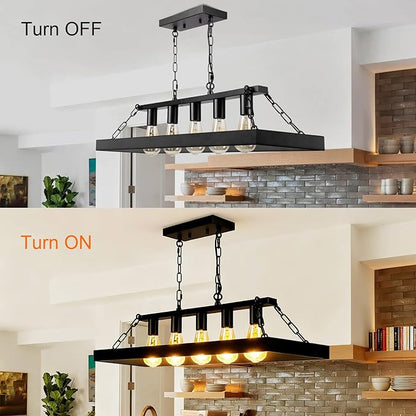 Rustic Farmhouse Chandelier for Dining Room 5-Lights Black