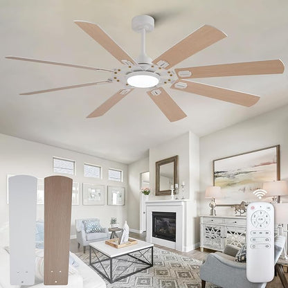 72 inch Ceiling Fans with Lights and Remote,8 Blades White Ceiling Fan with Light, Large Air Volume, Reversible Quiet DC Motor, Modern Ceiling Fans for Indoor Outdoor Living Room Large Room