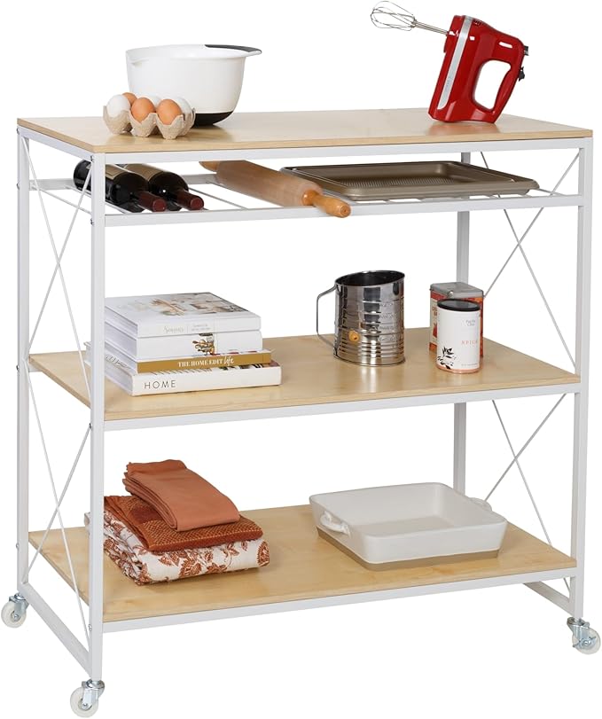 Honey-Can-Do Rolling Kitchen Island, White/Oak SHF-09512 White