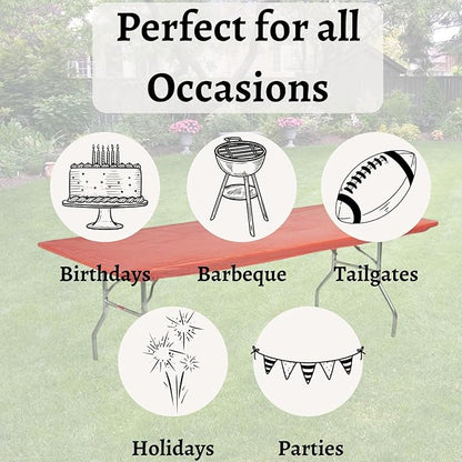 Kwik-Covers 6' Rectangular Plastic Table Covers 30" x 72" (6 Feet), Bundle of 10 - Indoor or Outdoor Fitted Table Covers for Banquet Tables (Red)