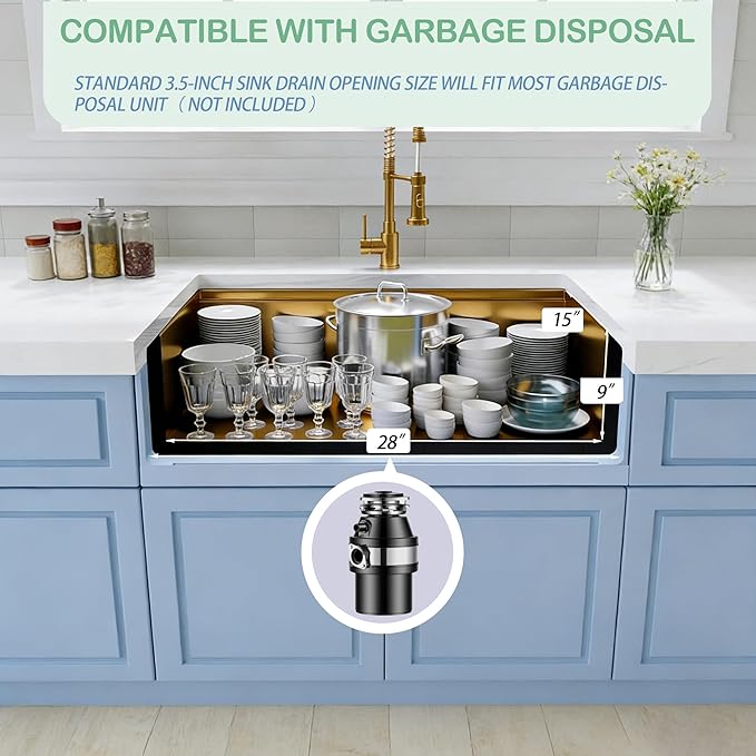 Gold Undermount Kitchen Sink, 16 Gauge T-304 Stainless Steel All In One Workstation Sinks With Full Set Accessories, 30" x 18" x 10" Large and Deep Handmade Single Bowl Kitchen Sinks