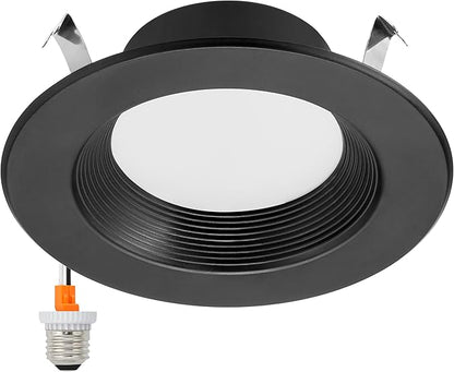 Maxxima 4 in. 5 CCT Retrofit Recessed LED Downlight, 800 Lumens, with E-26 Quick Connect, Color Selectable 2700K-5000K (2700K/3000K/3500K/4000K/5000K), Dimmable, Black Trim