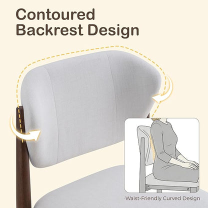 Casaphoria Dining Chairs Set of 2, Solid Walnut Wood Legs Upholstered Kitchen Chairs, Mid Century Modern Ergonomic Curved Back Accent Chair for Dining Room, Home Office and Vanity, White