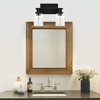 MELUCEE 2 Light Wall Scone Spotlight Semi Flush Mount Ceiling Light, 12.2 Inch Black Bathroom Lights Rotatable Track Lighting Kit for Hallway Porch Foyer Bath Storage, Clear Glass Shade