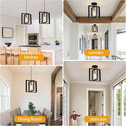 9MMML Black Pendant Lights Kitchen Island Set of 3, Farmhouse Hanging Lamp with 62'' Height Adjustable Cord, Small Wood Ceiling Pendant Light Fixture for Dining Room, Entryway, Foyer