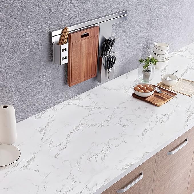 practicalWs Marble Wallpaper Granite Gray/White Paper Roll 23.6" x 196" Kitchen Countertop Cabinet Furniture is Renovated Thick PVC