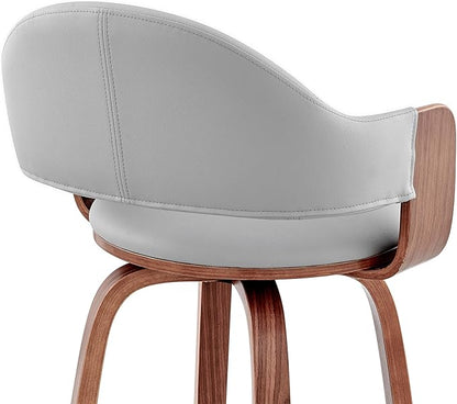 Armen Living Daxton Mid Century Modern Swivel Bar Stool for Kitchen Island Counter in Gray Faux Leather and Walnut Wood, 26" Seat Height