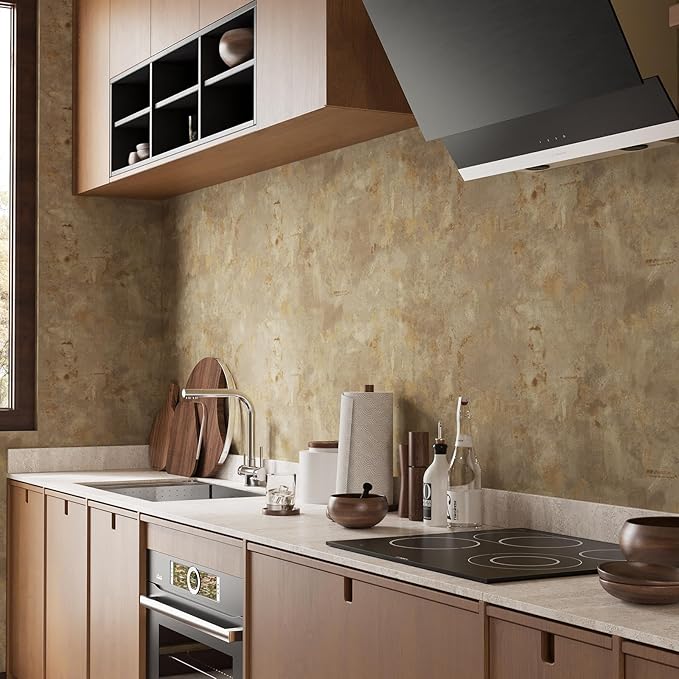 VaryStyle 15.7"x393" Luxury Brown Concrete Wallpaper Peel and Stick Thick Industrial Concrete Contact Paper for Walls Vinyl Roll Removable Waterproof Faux Cement Wallpaper for Bathroom Living Room