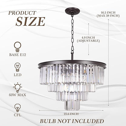 Oil Rubbed Bronze Crystal Modern Contemporary Chandeliers Pendant Ceiling Light 4-Tier Chandelier Lighting for Dining Room Living Room Bedroom Girls Room Dia 18"