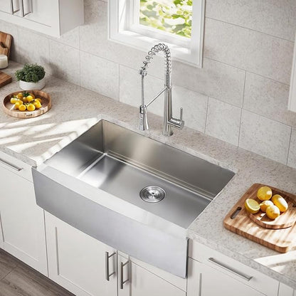 Hotis 33 Inch Farmhouse Sink, Stainless Steel Farmhouse Kitchen Sink, 16 Gauge 9 Inch Deep Undermount Apron Front Farm Sinks, 33x22 Inch Brushed Nickel Single Bowl