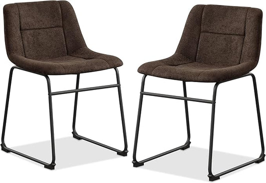 Furniture of America Veradis Modern Bentwood Dining Chairs Set of 2, Chenille Fabric Stool with Back and Metal Frame, Comfortable Upholstered Seating for Kitchen, Living Room, Brown, 30 inch