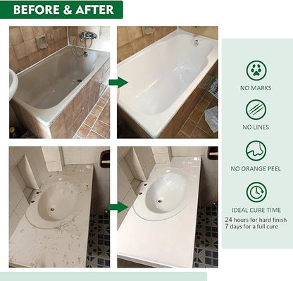 NADAMOO Tub and Tile Refinishing Kit White, Without Tools, 500g/17 oz Emulsion and 10g Hardener