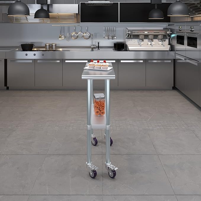 Stainless Steel Work Table with Wheels | NSF Kitchen Island Food Prep | Laundry Garage Utility Bench (Table + Wheels, 12" Long x 30" Deep)