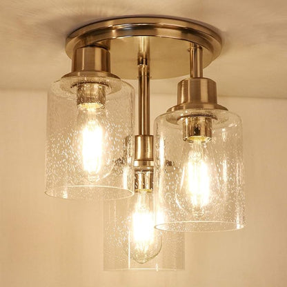 Semi Flush Mount Ceiling Light, 3-Light Close to Ceiling Light Fixtures, Brushed Nickel Finish Kitchen Light Fixture with Clear Seeded Glass Shade Patriot Lighting for Stairs Porch Hallway Entryway