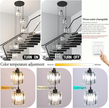 Long Chandelier for High Ceilings Modern Crystal Long Pendant Light Raindrop Drop Lamp Hanging Flush Mount Chandelier Ceiling Light for Staircase Foyer Living Room Entryway 6 Lights