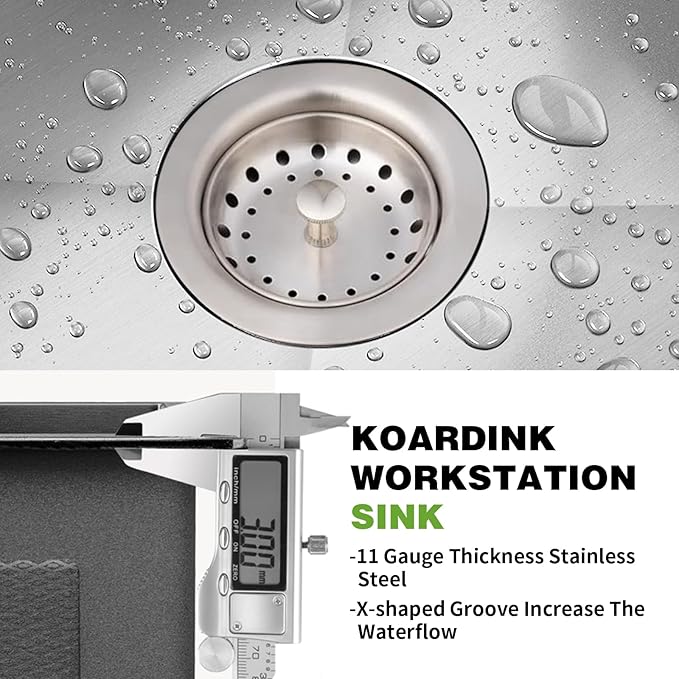 Kitchen Sink Workstation, 25x22 Inch Stainless Steel Drop In Kitchen Sink Modern Single Bowl Kitchen Sink Accessory Combo-SS Grid,Drying Rack,Cutting Board,Soap Dispenser, Drain Strainer Set