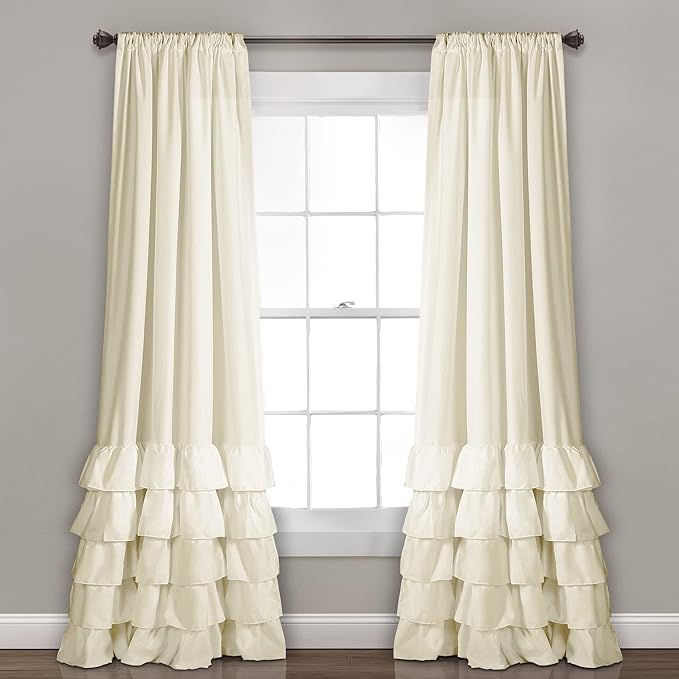 Lush Decor Allison Ruffle Light Filtering Window Curtain Panels Pair 40" W x 84" L White - Coquette Curtains for Bedroom - Drapes - Ruffle Curtains Kids