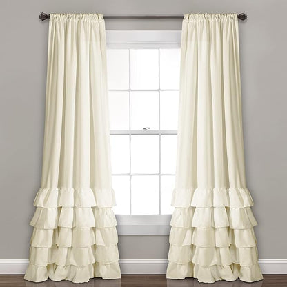 Lush Decor Allison Ruffle Light Filtering Window Curtain Panels Pair 40" W x 84" L White - Coquette Curtains for Bedroom - Drapes - Ruffle Curtains Kids