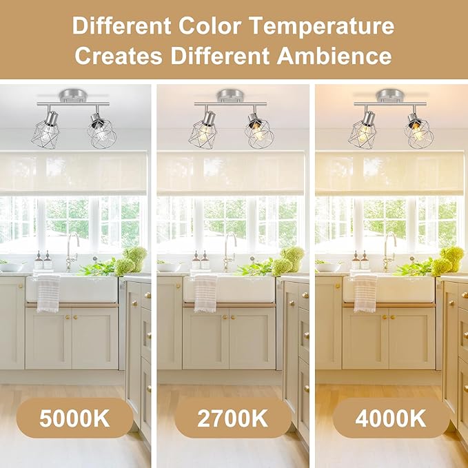 Baocuz 2-Light Brushed Nickel Semi Flush Mount Ceiling Light, Hallway Light Fixtures with Metal Wire Cage, Vintage Adjustable Track Spotlight Ceiling Fixtures for Dining Room, Farmhouse, Entryway