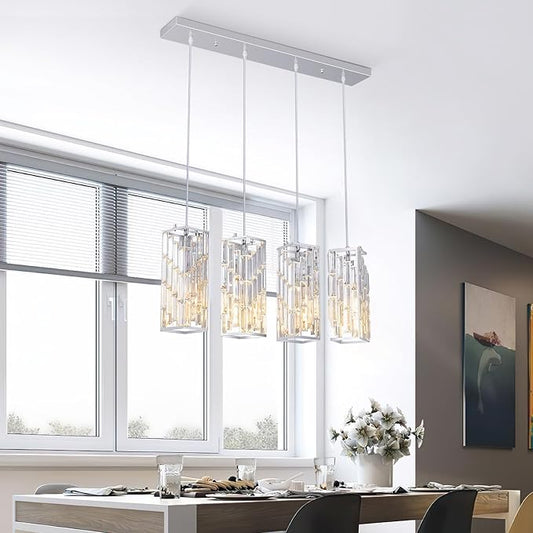 Chrome Pendant Lighting Modern Pendant Light, Mini Crystal Chandeliers,Adjustable Pendant Light Fixture for Kitchen Island Dinning Room Bedroom (4 Light)