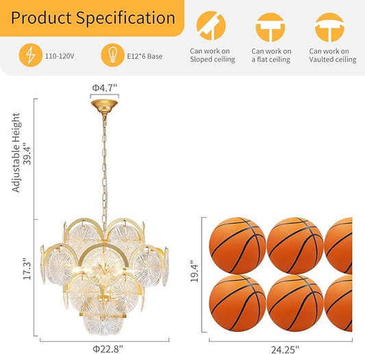 WUZUPS 6-Light Round Crystal Chandelier Pendant Ceiling Light Modern Lighting Fixture for Bedroom Hallway Bar Kitchen Bathroom, H 17.3" W 22.8", E12 Base, Gold