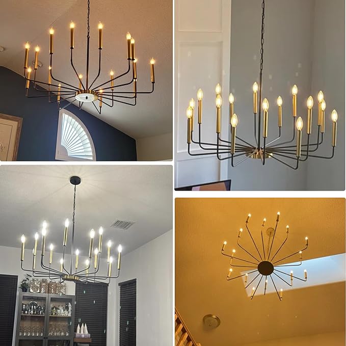 Black and Gold Chandelier, 16-Light Farmhouse Chandelier for Dining Room Lighting Fixtures Hanging, Industrial Modern Chandeliers for Dining Room Living Room Foyer Entry Staircase Kitchen