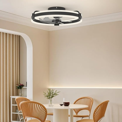 Garwarm 20 Inch Ceiling Fans with Lights and Remote, Modern Low Profile Ceiling Fan,3000K-6000K Dimmable LED Small Fan Light Fandelier for Bedroom,Black