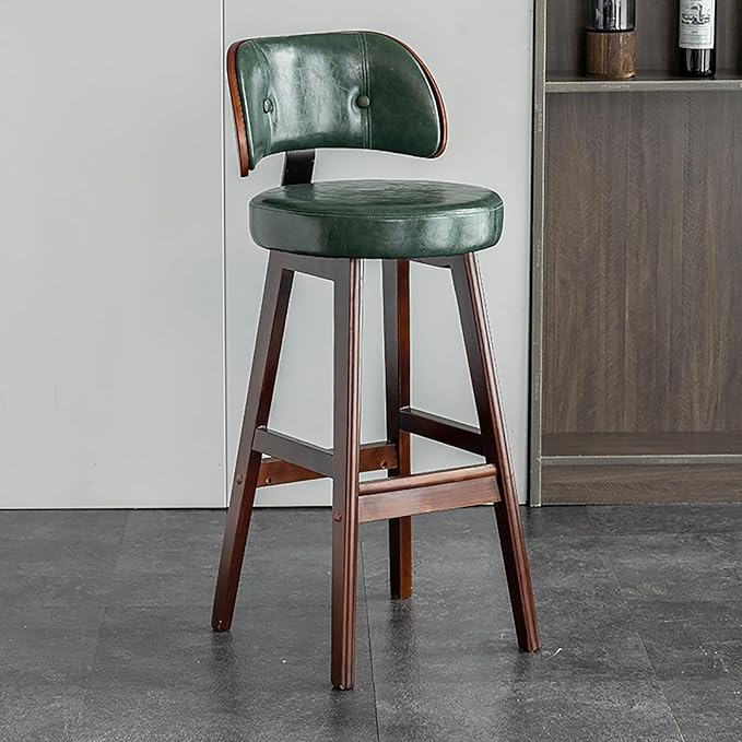 Set of 2/4 Counter Height Stools, 33" Upholstered Faux Leather with Back and Solid Wood Legs, Mid Century Chair for Kitchen Island Dining Room,Green1-Set of 2