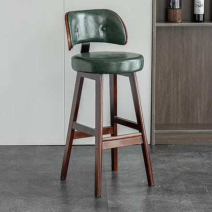 Set of 2/4 Counter Height Stools, 33" Upholstered Faux Leather with Back and Solid Wood Legs, Mid Century Chair for Kitchen Island Dining Room,Green1-Set of 2