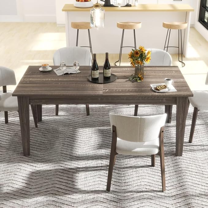 106.3" Wood Expandable Dining Table for 8-12 Person, Modern Extendable Dining Room Table Large Rectangle Dining Table with Leaf Extension Pedestal Dining, Dark Oak