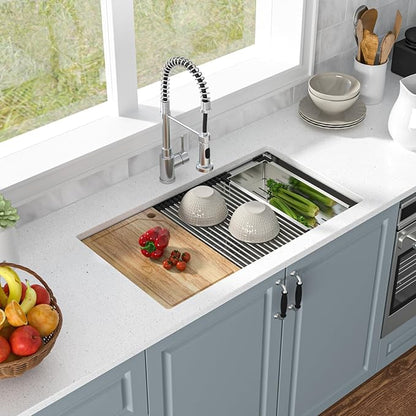 Undermount Kitchen Sink - 32 Inch Undermount Workstation sink 16 Gauge Stainless Steel Kitchen Sinks Under Counter Single Bowl Basin 32‘’x19''x9''