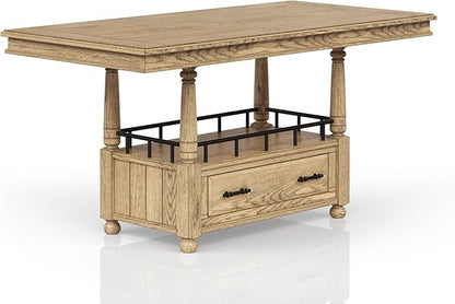 Counter Table Caramel Finish Modern Kitchen Island with Storage Shelves for Dining Room and Living Space Durable Wood Construction
