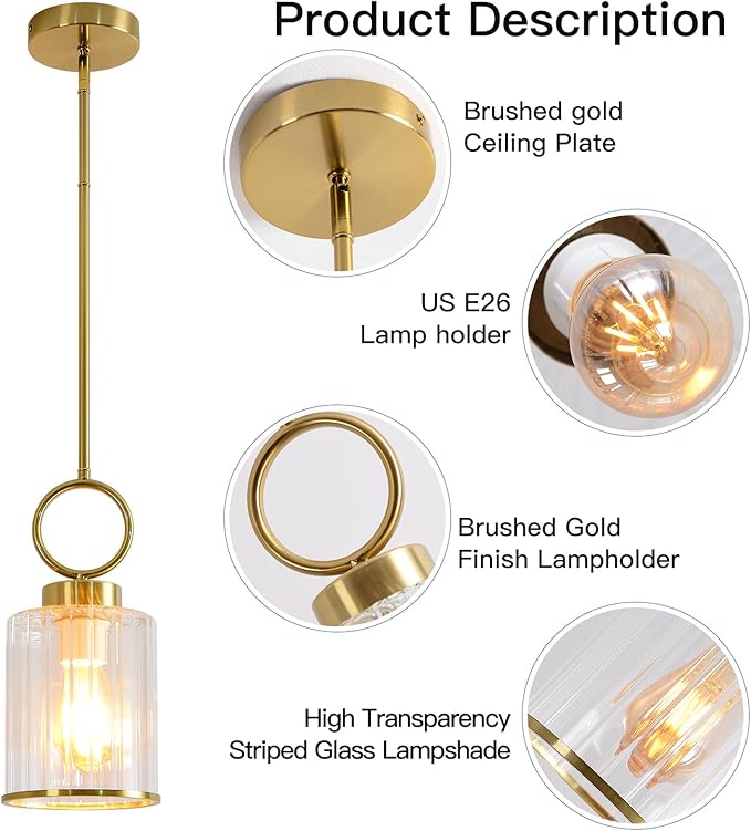 6.1" Modern Clean Glass Pendant Light Round Vintage Farmhouse Pendant Light Fixtures Mini Adjustable Rod Rustic Pendant Lights for Kitchen Island, Dining Room, Bedroom, Hallway, Entryway