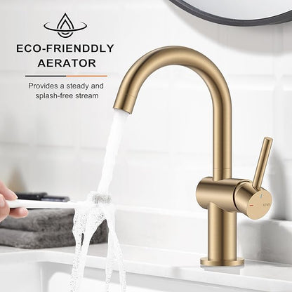 KENES Champagne Bronze Bathroom Faucet 1 Hole, Single Handle Gold Bathroom Sink Faucet for Vanity, Bar Sink Faucet with Drain Assembly & Deck Plate, Farmhouse RV Camper Outdoor Faucet, KE-9005B-CB