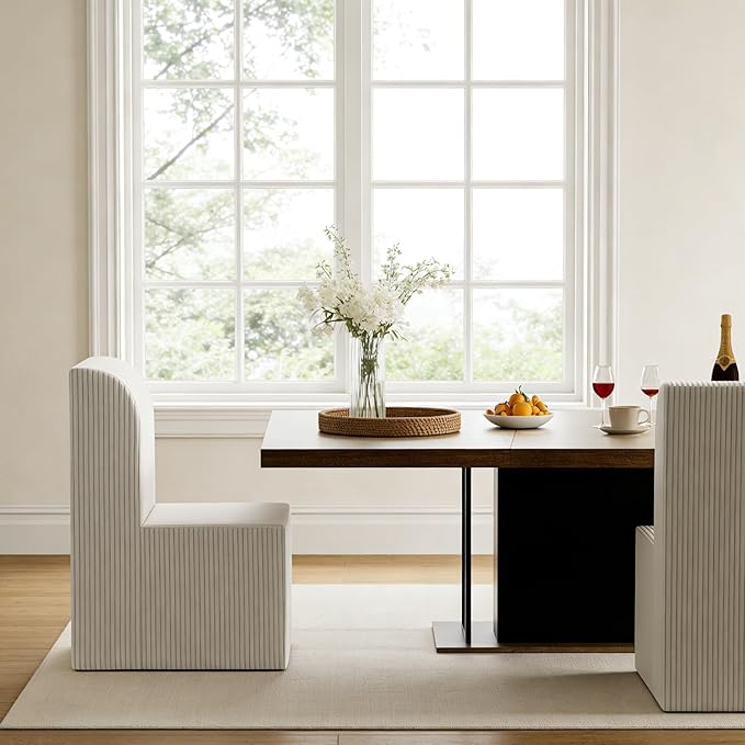 Modern Corduroy Upholstered Armless Dining Chair, Comfortable Dining Room Chair Side Leisure Chairs with Mid Back for Dining Room Kitchen Bedroom Reading Room, No Assemble, Beige