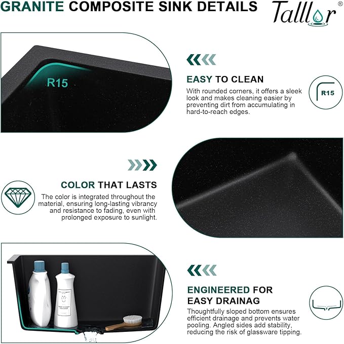 21"x18"x12" Undermount Laundry Sink - 12" Deep Granite Composite Laundry Room Sink, Matte Black Classic Quartz Under Counter Single Bowl Extra Deep Utility Sinks #TLGU-145