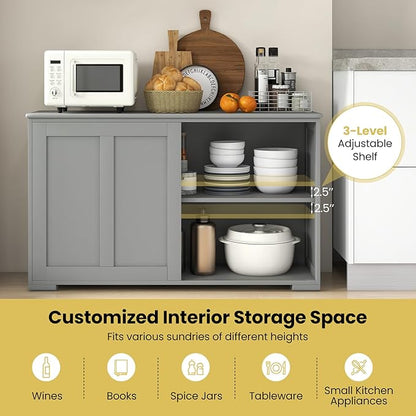 Giantex Buffet Cabinet with Storage, Coffee Bar Wine Cabinet, Farmhouse Sideboard w/Sliding Door, Adjustable Shelves, Cupboard, Kitchen Storage Cabinet, Buffet Table for Living Room Entryway, Grey