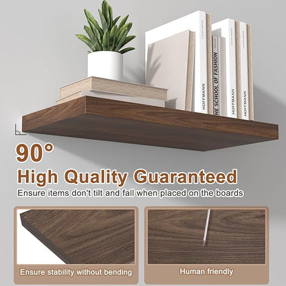 36" W x 12" D Floating Shelves Set of 1, 12 Inch Deep Floating Shelves for Wall, Large Storage Space Wall Mount Shelf with Invisible Brackets for Living Room Kitchen Bathroom, Walnut