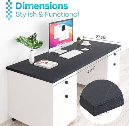 Kaboon 60x28 inches Tabletop, Solid One-Piece Desktop for Sit Stand Desk, Double Desks, L Desk DIY,Wood Countertop Home or Commercial Use,1 inch Thick, Could Atlas/Black Marble, 27.56" D x 59.1" W