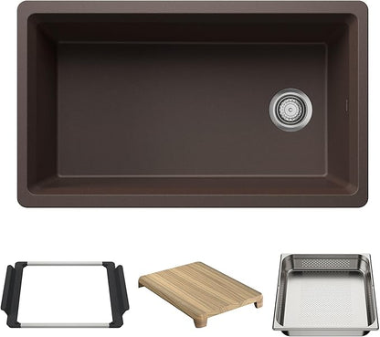 Inteos SILGRANIT 33" Single Bowl Reversible Undermount Workstation Kitchen Sink - Café