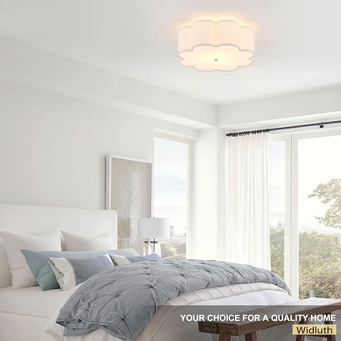 Modern Drum Semi Flush Mount Ceiling Light 3-Lights Modern 17.71" White Drum Ceiling Lighting Fixture Vintage Modern Linen Ceiling Lamp for Kitchen, Basement, Bedroom, Laundry Room