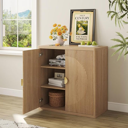 Modern Kitchen Sideboard with Storage, 31.5" Buffet Cabinet with 3 Adjustable Shelves and 2 Doors for Dining Room, Living Room, Hallway & Coffee Bar (Light Oak)