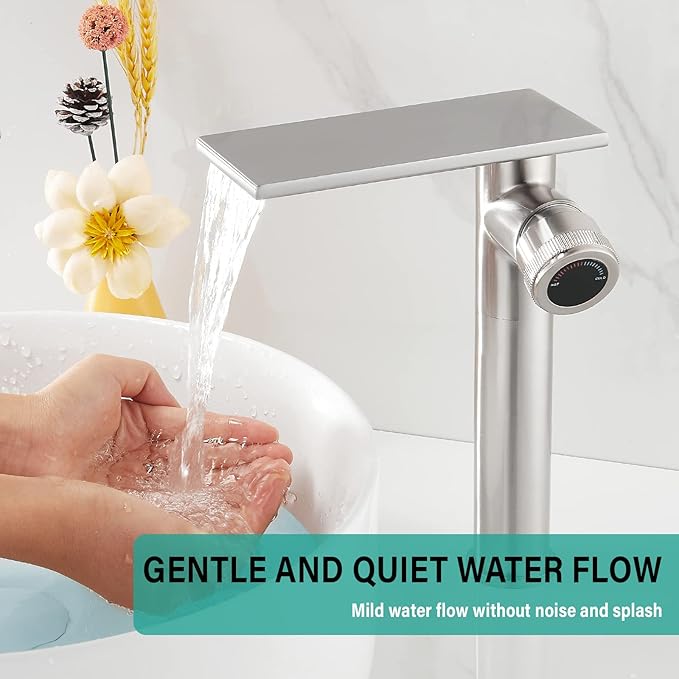 becola Modern Bathroom Sink Faucet，Tall Faucet for Bathroom Sink，Brushed Nickel Vessel Sink Faucet，Single Hole Cold and Hot Basin Water Faucet，Vanity Faucet with Adjust Knobs and Two Supply Lines