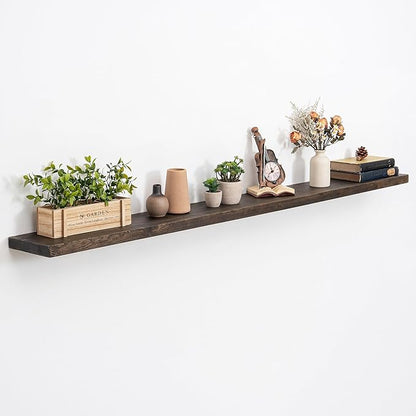 Acovy Extra Deep 72" Long Rustic Solid Wood Floating Shelves for Wall, Wall Shelves with Invisible Bracket for Living Room Bathroom Bedroom Kitchen, Set of 1, Walnut