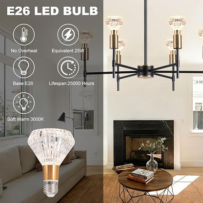 6 Light Black Imitation Crystal Chandelier, Modern Vintage Farmhouse Flush Mount Ceiling Pendant Light for Kitchen Island Dining Room Entryway Foyer Home Décor