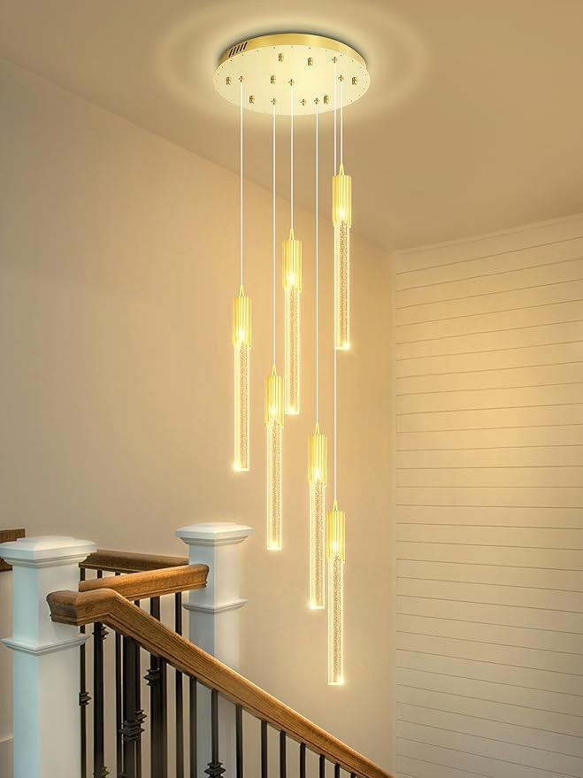 Flashing God 6-Lights Modern Crystal Chandelier for Foyer Gold Stairway Chandeliers Bubble Pendant Light Kitchen Island Flush Mount Chandelier for Living Room Dining Room