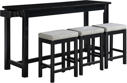Lexicon Oreille Bar Table with Stools Set, Modern Console Table with Stools - 4-Piece Set with 2 USB Ports & A/C Power Outlets, Counter Height, Discrete Drawer, Perfect Dining Room & Kitchen Black