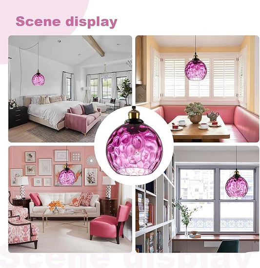 Purple Hanging Lights Plug in Pendant Lights Handblown Glsss Chandelier Plug in Light with Ceiling, Purple Glass Pendant Light for Kitchen Island, Dining Room, E26, No Bulb, 2 Pack